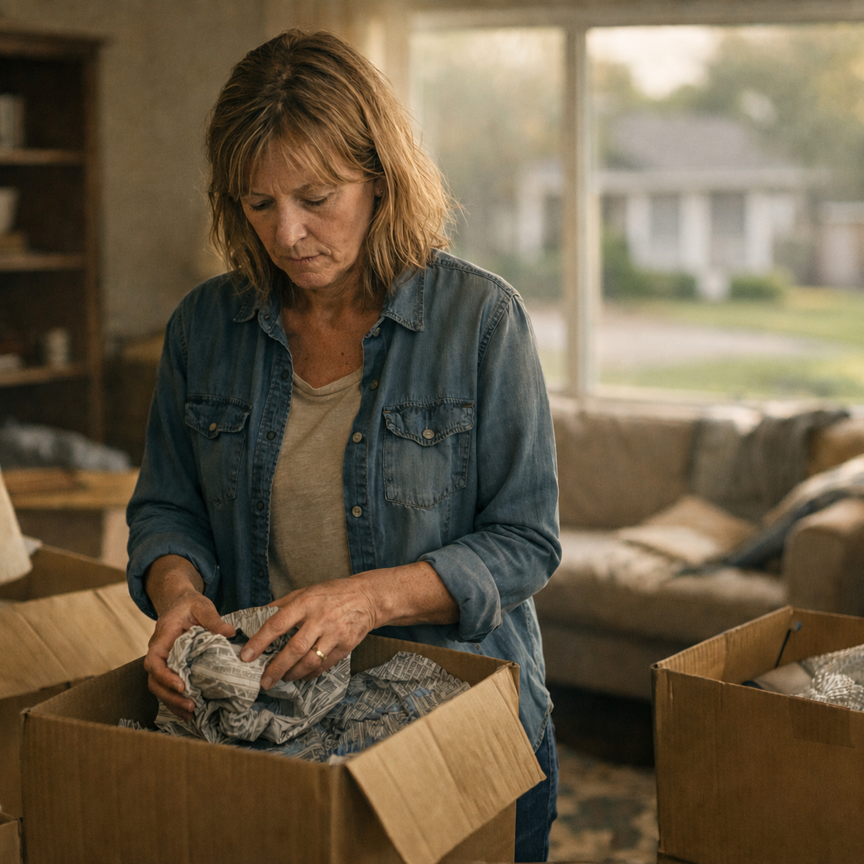 A family navigating the emotional weight of belongings during a life transition